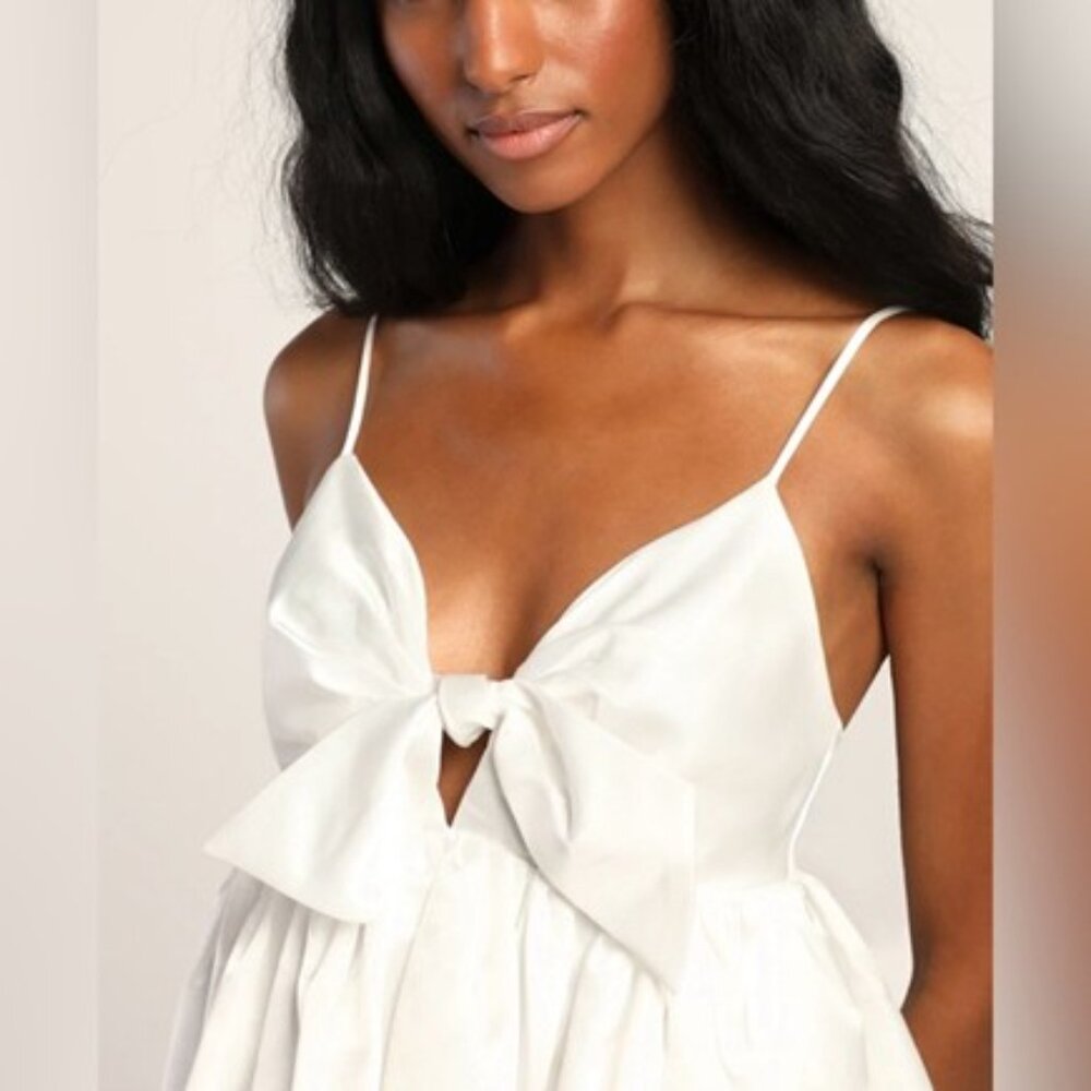 Baby Girl White Satin Babydoll Mini Dress With Pockets Size Med (NWT) - Picture 3 of 6